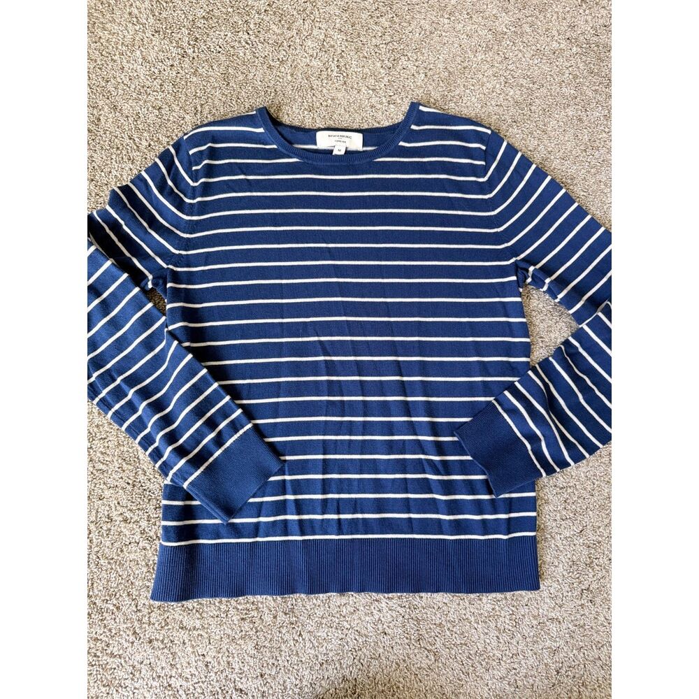 Banana Republic Navy White Striped Crewneck Sweater Medium Cotton Blend 159